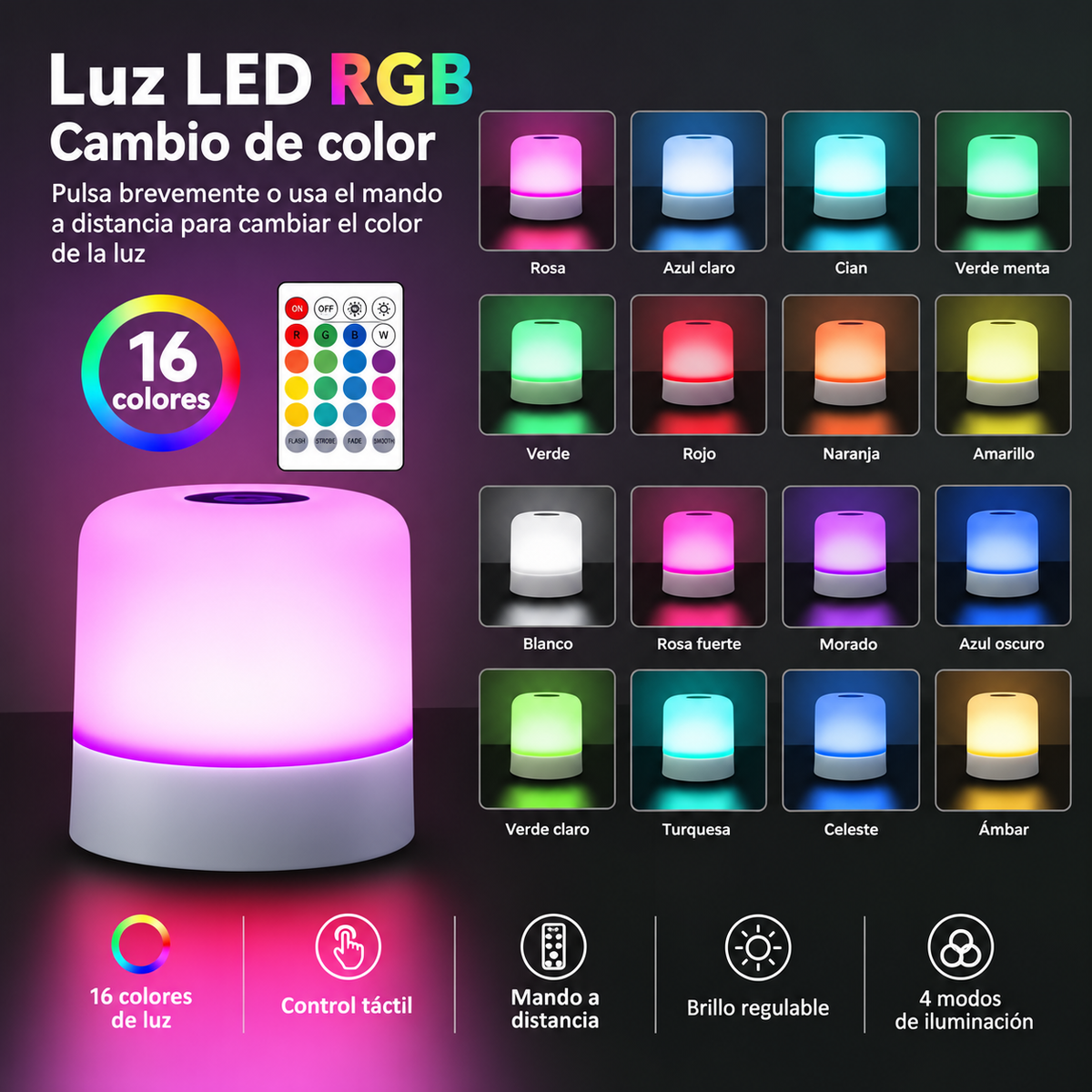 Lámpara Nocturna RGB con Mando